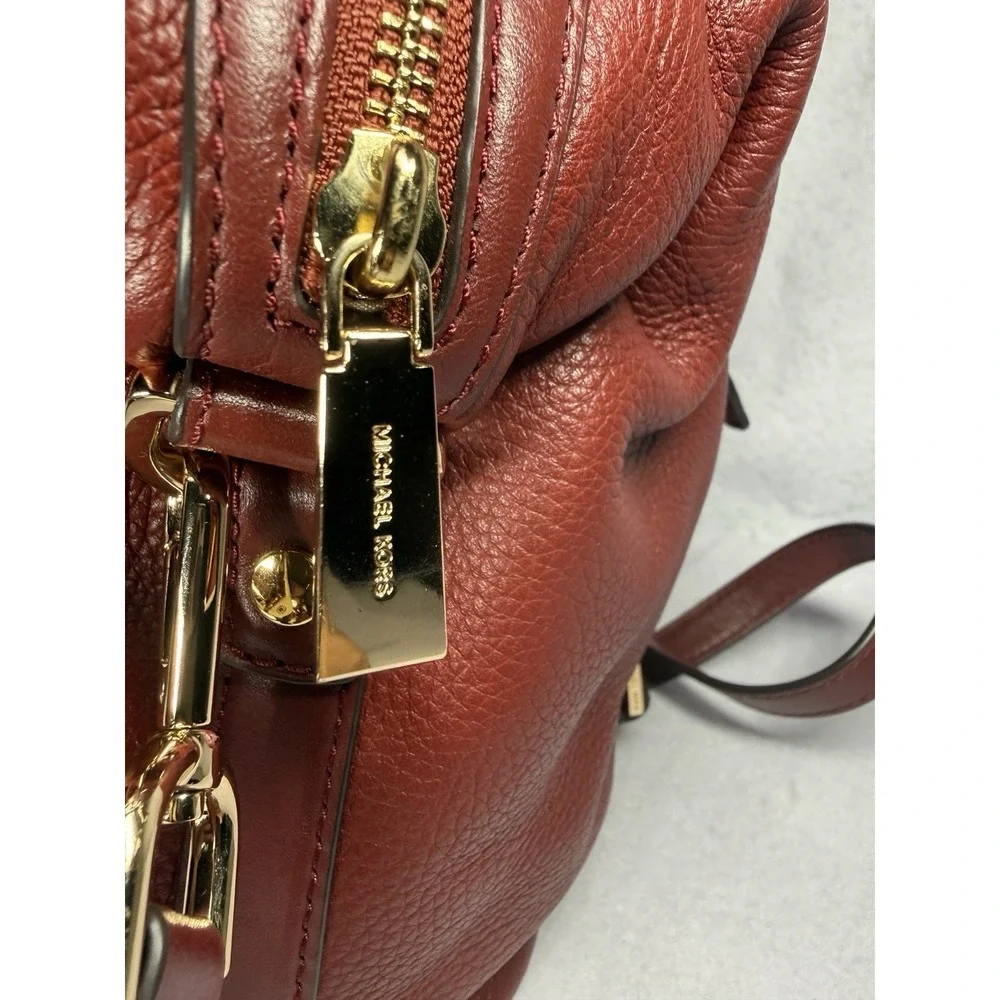 Michael Kors Bedford Pebbled Leather Satchel Crossbody Bag Oxblood Burgundy Gold